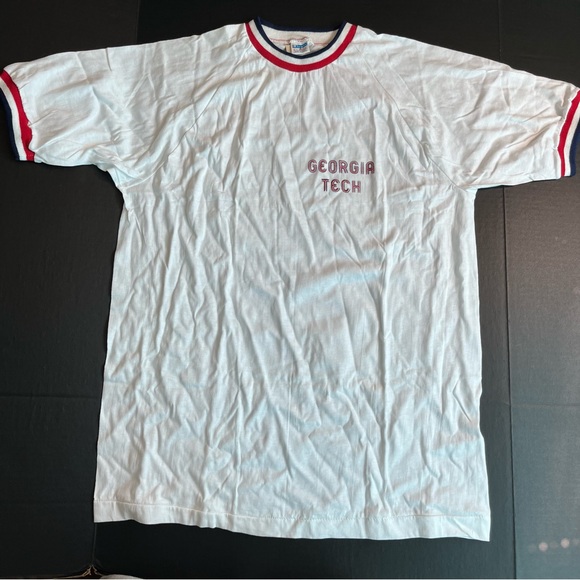 VTG Georgia Tech Ringer Tee XL White Cotton Champion USA Patriotic NOS 70s Singl - Picture 1 of 6